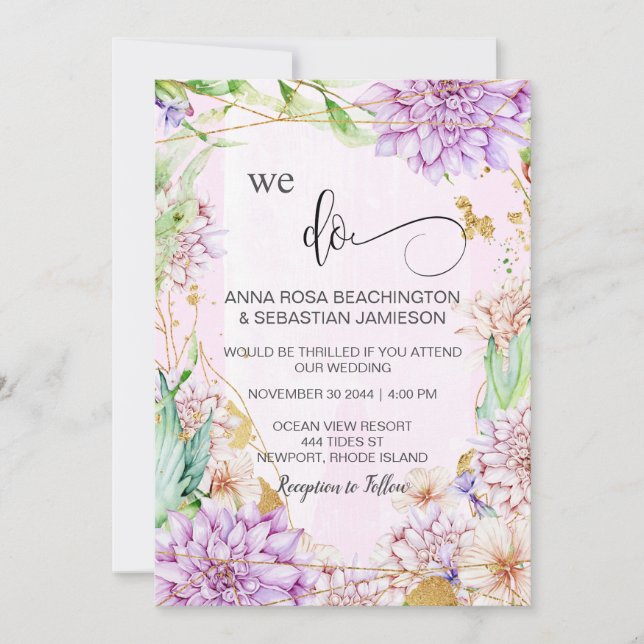 Invitación *~* HACEMOS Boda Floral Geométrico RSVP AR15 QR (Anverso)