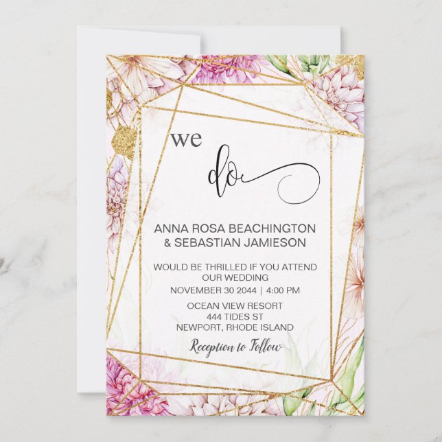 Invitación *~* HACEMOS Boda Floral Geométrico RSVP AR15 QR (Anverso)