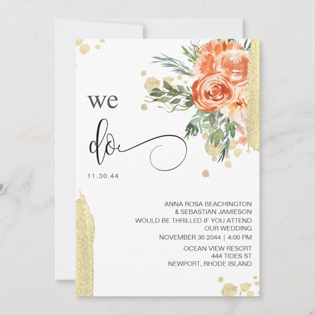 Invitación *~* HACEMOS BODA RSVP AR15 QR con flores rosadas (Anverso)