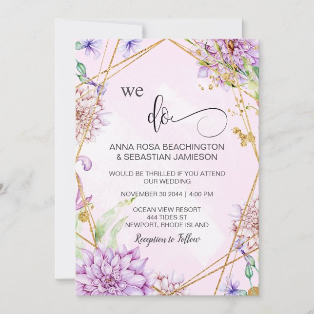 Invitación *~* HACEMOS Boda RSVP Floral AR15 QR geométrico (Anverso)