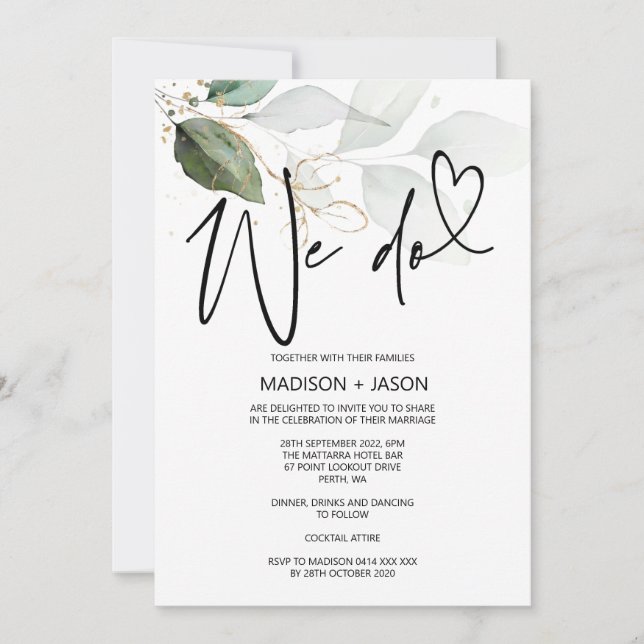 Invitación Hacemos Boda Simple Moderno Elegante Eucalipto (Anverso)