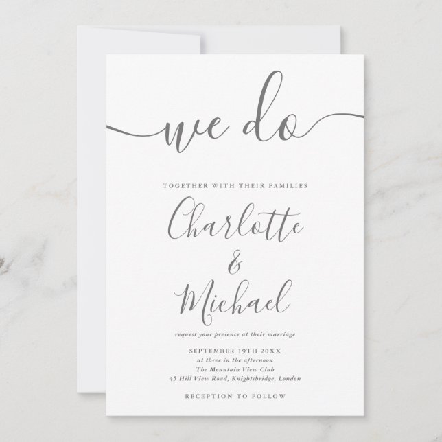 Invitación Hacemos Bodas De Firma Gris Y Blanco (Anverso)