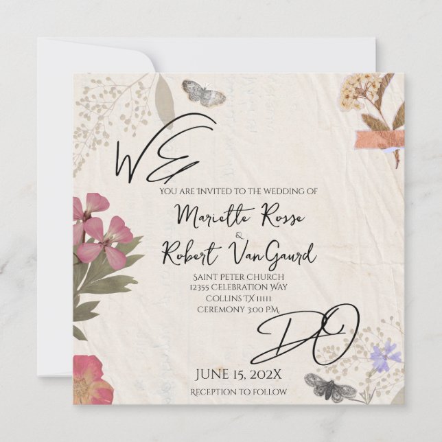 Invitación HACEMOS Flores Presionadas Shabby Boda de Moda Jar (Anverso)