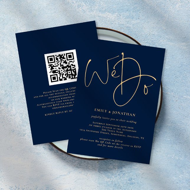 Invitación Hacemos Gold Script QR Código Naval Boda Azul Invi (Subido por el creador)