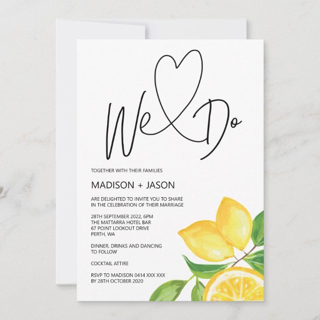 Invitación Hacemos limón de verano Boda moderno simple (Anverso)