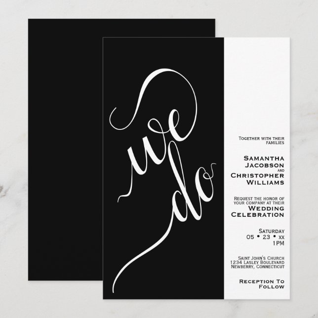 Invitación Hacemos Minimalista 2 Panel Elegante Boda Negro (Anverso / Reverso)