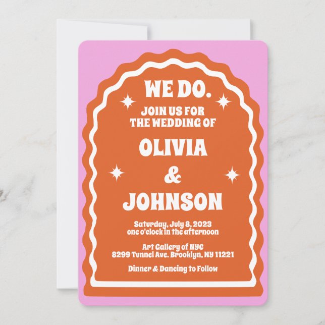Invitación Hacemos Moderno Arco ondulado Naranja Rosado Retro (Anverso)