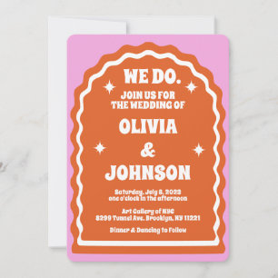 Invitación Hacemos Moderno Arco ondulado Naranja Rosado Retro