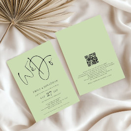 Invitación Hacemos QR Code Lime Cream Green Boda