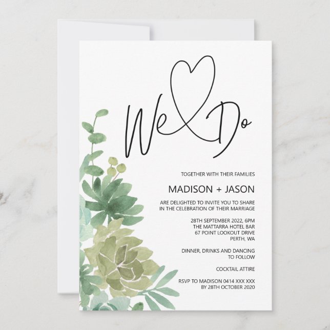 Invitación Hacemos Sencillos Éxitos Modernos De Verdor Boda (Anverso)