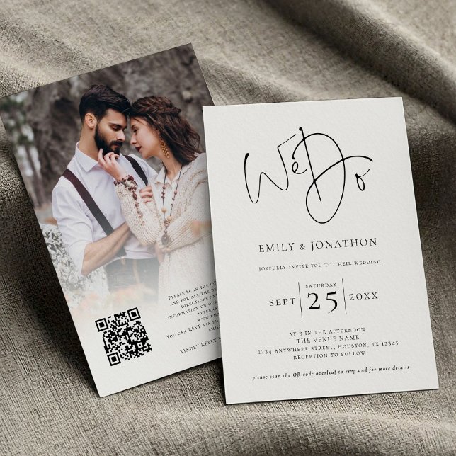 Invitación Hacemos sobreimpresión de foto manuscrita QR Boda  (front and back view)