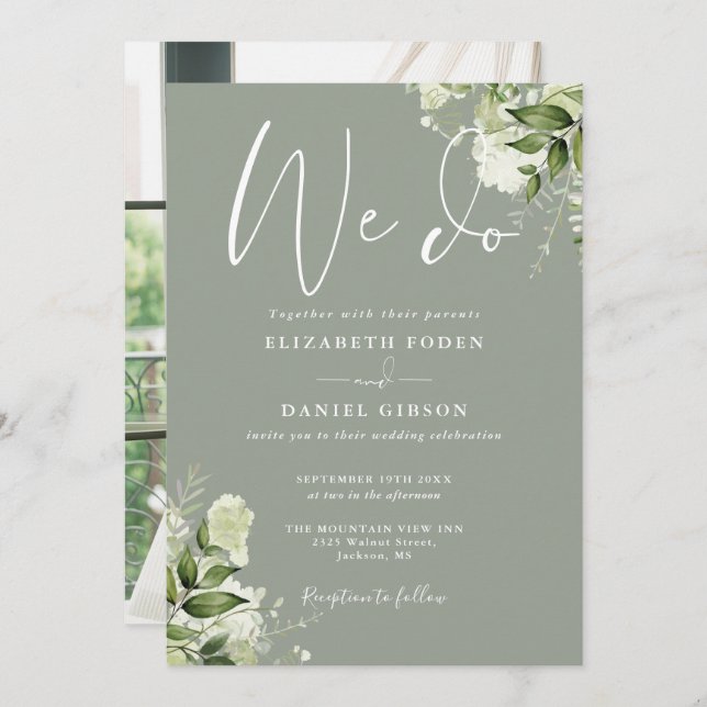 Invitación Hacemos un Boda verde de la foto floral verde de l (Anverso / Reverso)