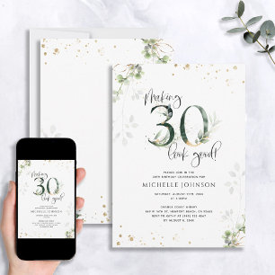 Invitación Hacer 30 lucir bien el oro verde botánico cumpleañ