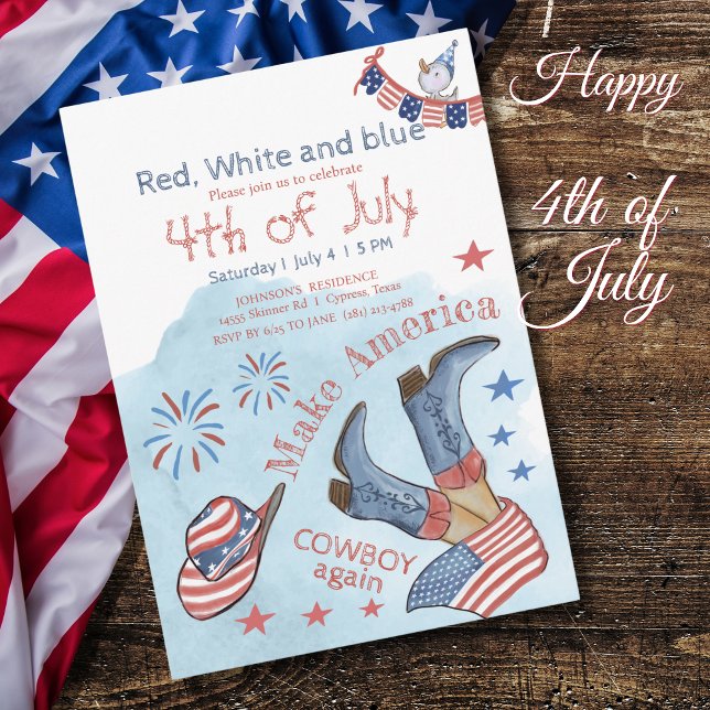 Invitación Hacer a America Cowboy de nuevo el Fiesta del 4 de (Make America Cowboy Again 4th of July Party Invitation)