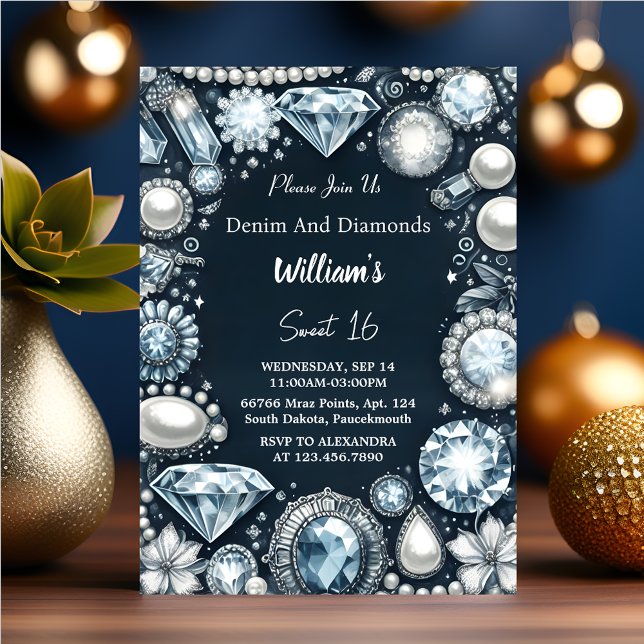 Invitación Hacer Gema Elegante Bling Denim Y Diamantes Dulce  (Subido por el creador)