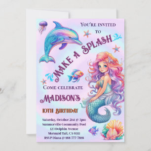 Invitación Hacer una fiesta de cumpleaños de la sirena Pastel