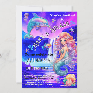 Invitación Hacer Una Sirenita Splash Cumpleaños Magia Cascada