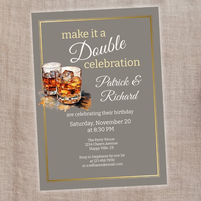 Invitación Hacerlo una doble celebración Gray Whiskey Glass (Subido por el creador)