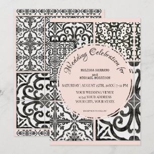 Invitación Hacienda Tile blanco negro Rubor Boda moderno