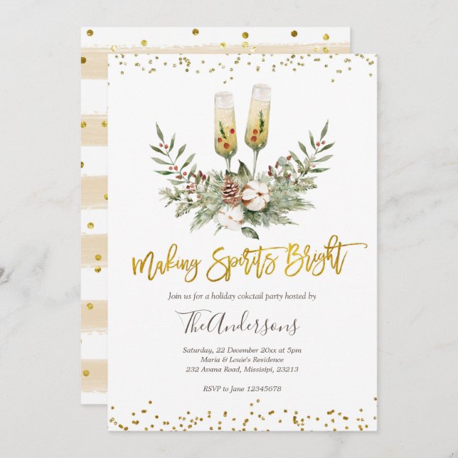 Invitación Haciendo Fiestas de cócteles a los Navidades Brill (Anverso / Reverso)