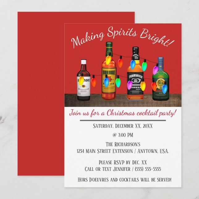 Invitación Haciendo Fiestas de cócteles a los Navidades Brill (Anverso / Reverso)