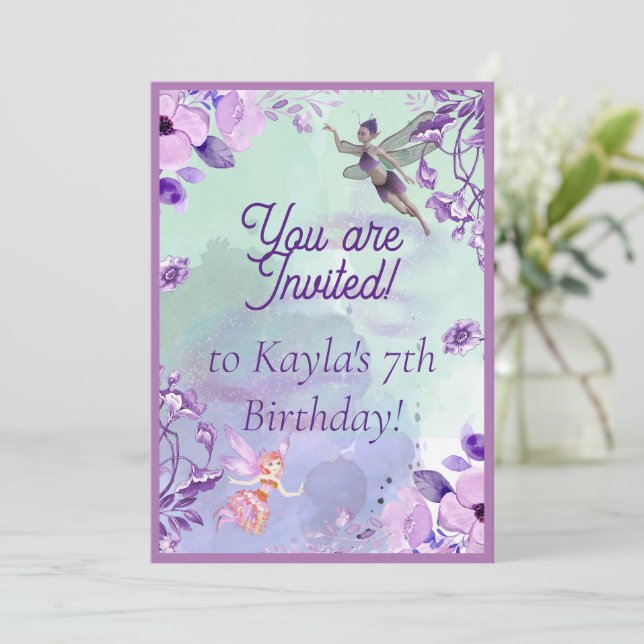 Invitación Hada 7.ª acuarela Púrpura (Anverso de pie)