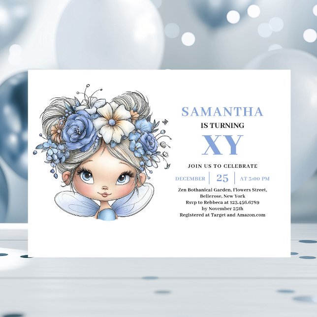Invitación Hada Azul Encantada Cumpleaños 2 Magia  (Enchanted Blue Fairy Girl 2nd Birthday Magic invitation)