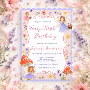 Invitación Hada Caprichosa Cumpleaños 1er Floral Niñas