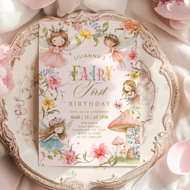 Invitación Hada Colorida Primer Cumpleaños Jardín Encantado (Subido por el creador)
