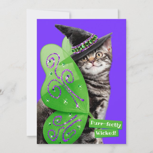Invitación Hada de bruja gatita (Anverso)
