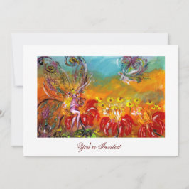Invitación HADA DE FLOR ROJA Fantasía Floral Fiesta de Verano