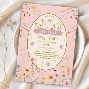 Invitación Hada de flor silvestre de fantasía primera invitac