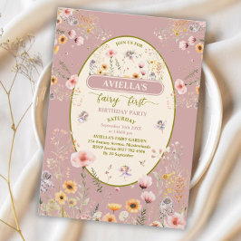 Invitación hada de flor silvestre de fantasía primera invitac