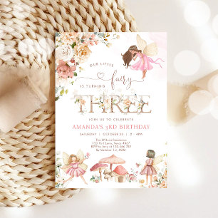Invitación Hada de flor silvestre tres cumpleaños niña 3