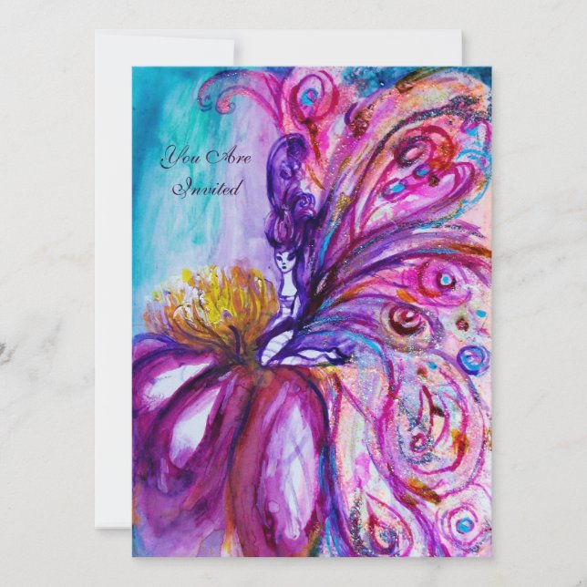 INVITACIÓN HADA DE FLORES DULCE Y CAPRICHOSA EN ROSA, DESTELL (Anverso)