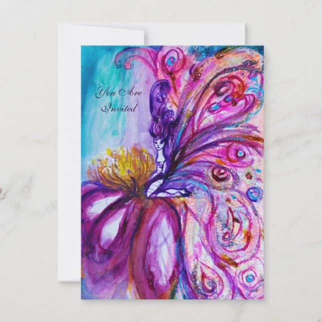 INVITACIÓN HADA DE FLORES DULCES Y CAPRICHOSAS EN DESTELLOS D (Anverso)