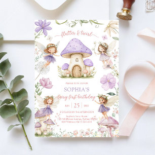 Invitación Hada de Flutter y Twirl Primer Cumpleaños 1