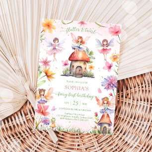 Invitación Hada de Flutter y Twirl Primer Cumpleaños 1
