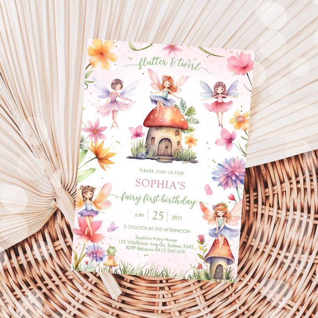 Invitación Hada de Flutter y Twirl Primer Cumpleaños 1 (Subido por el creador)