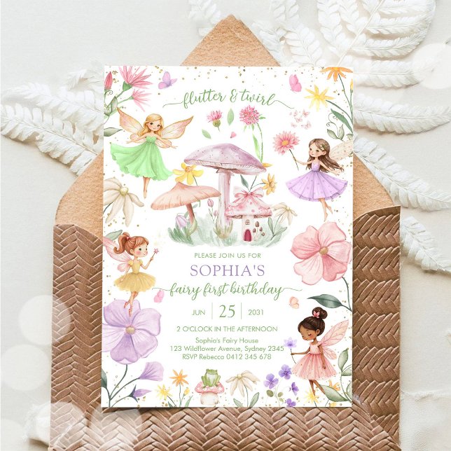 Invitación Hada de Flutter y Twirl Primera Cumpleaños 1 (Subido por el creador)