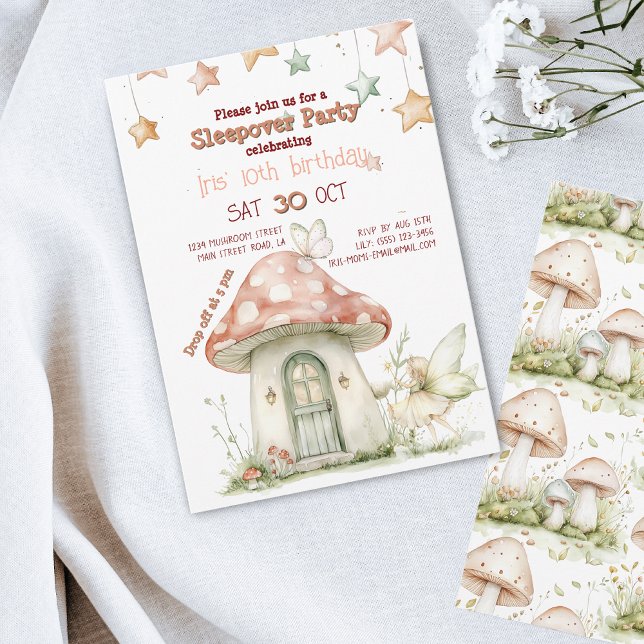 Invitación Hada de hadas en hongos, cumpleaños mágico en el b (Subido por el creador)