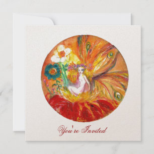 Invitación hada de las flores champán metálico rojo amarillo