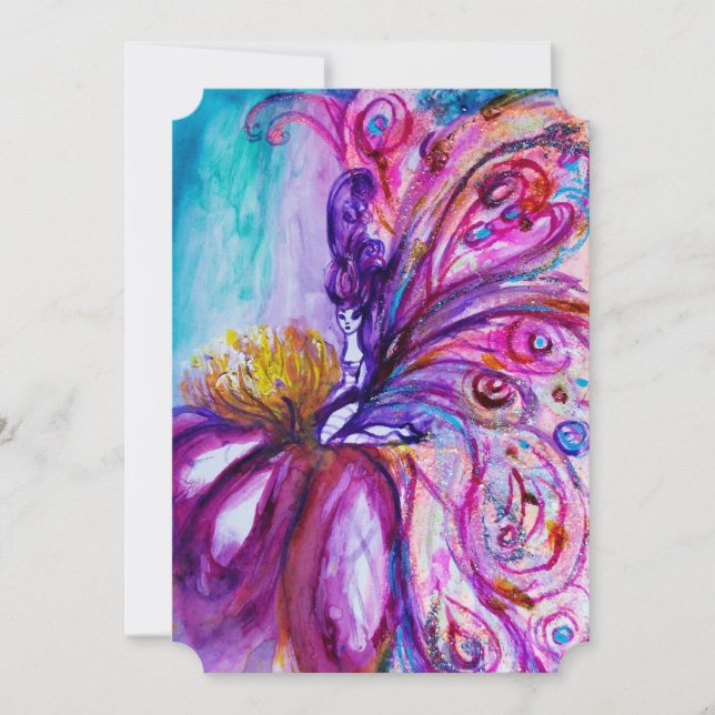 INVITACIÓN HADA DE LAS FLORES CUTE CAPRICHOSA EN DESTELLOS DE (Anverso)