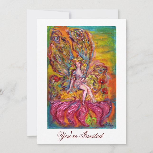 Invitación HADA DE LAS FLORES EN EL LIRIO ROSADO Fantasía Ama (Anverso)