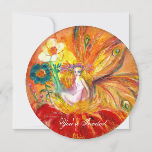 Invitación HADA DE LAS FLORES rojo amarillo oro destellos
