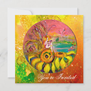 Invitación HADA DE LOS GIRASOLES amarillo naranja rosa destel
