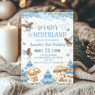 Invitación Hada de Onederland primer cumpleaños de invierno