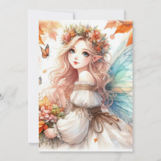 Invitación hada de otoño y texto de caligrafía acuarela de ho