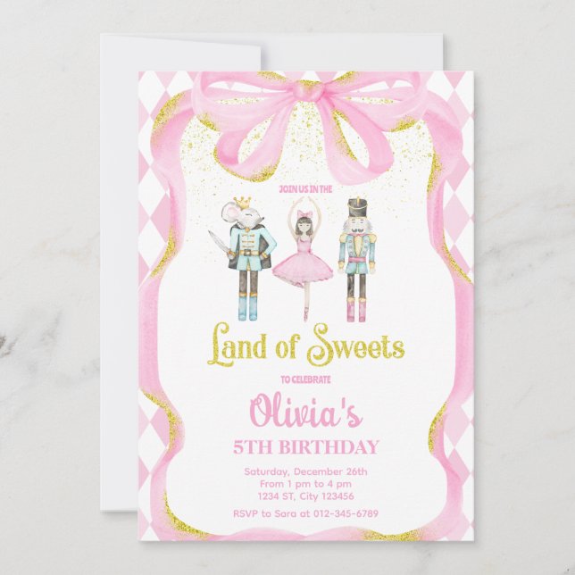 Invitación Hada de Rosa del País de las Golosinas  (Anverso)