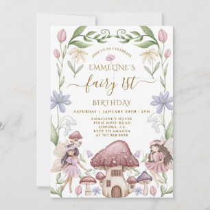 Invitación Hada del Bosque Encantado Primera Cumpleaños de ni